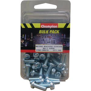 Fasteners Bulk Packs Machine Screws Nuts: Champion M6 x 16mm Machine Screw P/H Phillips - 100pk