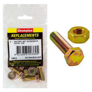 Fasteners Replacement Packs Bolts Set Screws Nuts: Champion M10 x 30mm x 1.50 Set Screw -Gr.8.8 -5pk