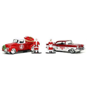 1 32 Scale: Jada 34441 1/32 1941 Ford Pickup and 1957 Chevrolet Bel Air w/Santa and Mrs. Claus Figurines - 2022