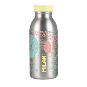 School Stationery: Milan 350ml Silver Series Yellow Stainless Steel Isothermal Bottle