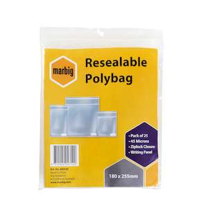 Envelopes Packaging: Marbig Resealable Polybags 180mmx255mm Writing Panel Pack Of 25