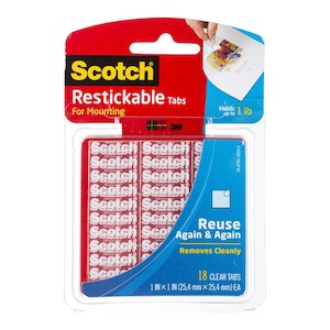 Scotch Restickable Mounting Tabs R100 25x25mm Pack Of 18 Tabs