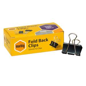 Marbig Fold Back Clips 32mm - Box Of 12