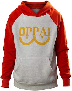 Casual Clothings: One Punch Man Saitama Oppai Grey and Red Hoodie
