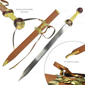 Armoury: Ornate Roman Gladius – Medieval Warrior’s Sword with Gold Accents & Scabbard