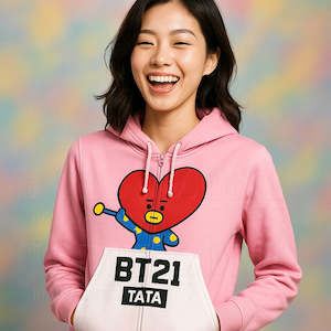 BT21 Tata Blush Pink Silky Zip-Up Hoodie