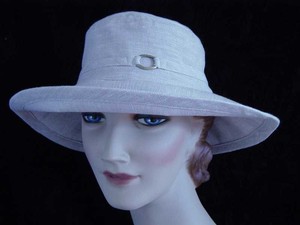 Products: S216: Taupe Cotton/Linen With Bias Strap and Metal Trim Detail Hokianga Hats