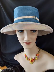 Products: R260: Lightweight denim hat with a lovely toning stripe reverse Hokianga Hats