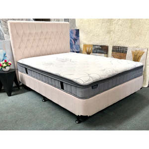 Bed Base With Mattress Deal: Chicago Bed in Beige Fabric