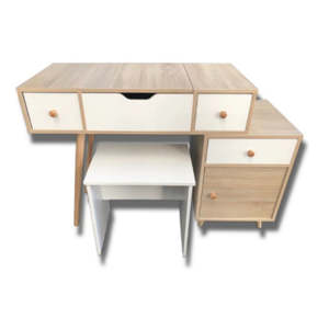 Bedroom: Oak & White Dressing Table With Mirror