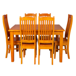 Dining: Pine Dining Set 7Pcs/9Pcs/11Pcs in Honey Color