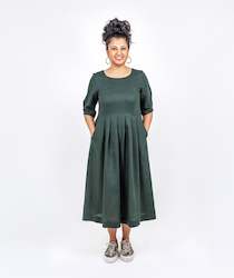 Dress: Pleated Linen Dress - Green