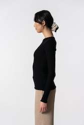 Top: DINADI Merino Fitted Rib Sweater - Black