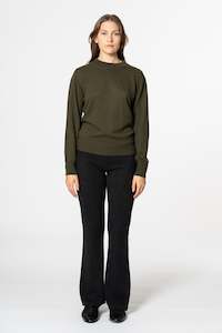 Top: DINADI Merino O-Neck Sweater - Olive Green