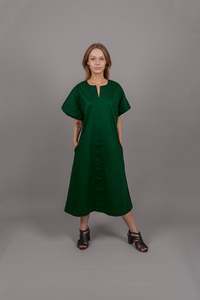 Dress: Obi Dress - Green Indian Cotton Poplin