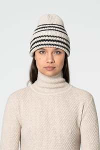 Products: DINADI Merino Handknit Striped Hat - Almond White