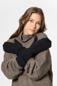 DINADI Merino Handknit Long Mittens - Onyx Grey