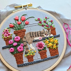 Embroidery: Catnap with Flowers Embroidery Kit