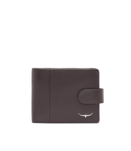 Leather: Wallet with coin pocket and tab - Brown