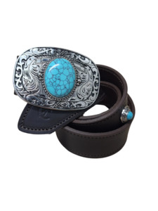 Belts: Western Belt 1 1/2' & Aqua Buckle