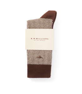 R M Williams 1: Nelson Herringbone Sock 2 Pkt - Hot Fudge