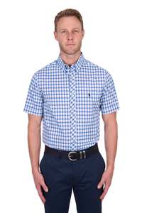 Chris Tailored Check SS Shirt - Blue/Tan