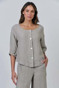 Naturals S26: Linen Button Thru Top - Cement