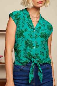 Summer Blouse: KING LOUIE Knot Coralie Blouse Aqua