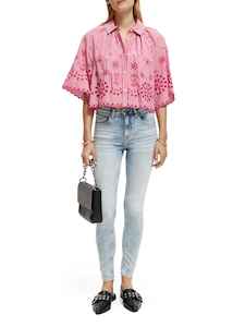 Shirts: S&SODA Crop Stripe Shirt Fuchsia