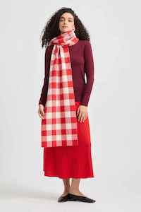 Toorallie: TOORALLIE Checked Scarf Red/Ivory