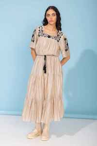 Amaya: AMAYA Stevie Embr Dress BlkTaupe