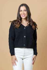 CHARLO Tash Cropped Knit Cardy Black