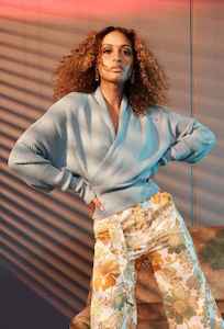 ONCE WAS Halston Wrap Top Aqua