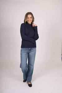 Bella: BELLA HighN RibV Pullover Navy
