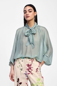 DIXIE Primavera Pussy Bow Blouse Sage
