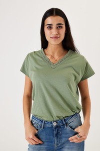 Tops: GARCIA V Neck Trimmed Tee Sea Spray