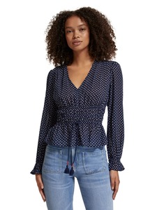 S&SODA V Neck Polka Top Navy