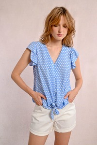 Shirts: MOLLY BRACKEN Woven Spot Shirt LBlue