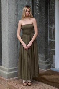 AMAYA Jojo Strapless Maxi Dress Khaki