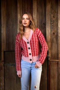 Our Full Range: TUESDAY Houndstooth Cardy PinkRed