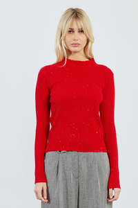 LILI SIDONIO Shell Ribbed Top Red