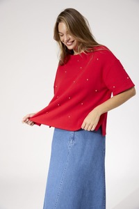 HAVEN Boston Studded Sweat Tee Red
