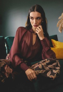 ONCE WAS Simona Sheer Blouse Bordeaux