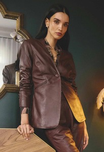 ONCE WAS Calypso Leather Blazer Oxblood