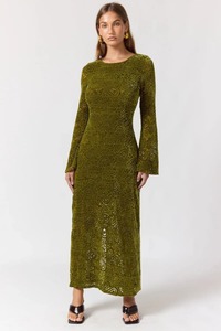 NLB Eloise Velvet Maxi Dress Agave