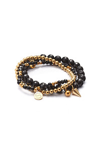 Silk Steel: Charme Bracelet Trio - Black/Gold