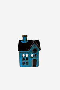 Porcelain Tealight House Village Collection - Blue 9.5cm