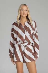 Clothing: Defiant Shirt - Chocolate/White diagonal Stripe