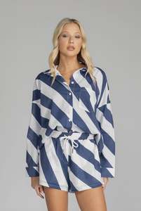 Defiant Shirt - Navy/White Diagonal Stripe