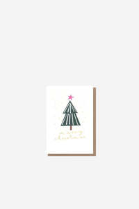Merry Christmas Geometric Tree Gold Snow 10 Pkt - Christmas Mini Card Pack